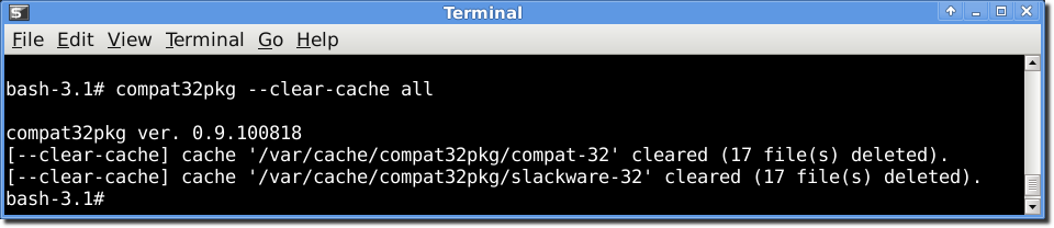 using compat32pkg in mode --clear-cache