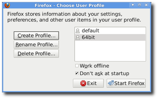 creating profile for firefox/64