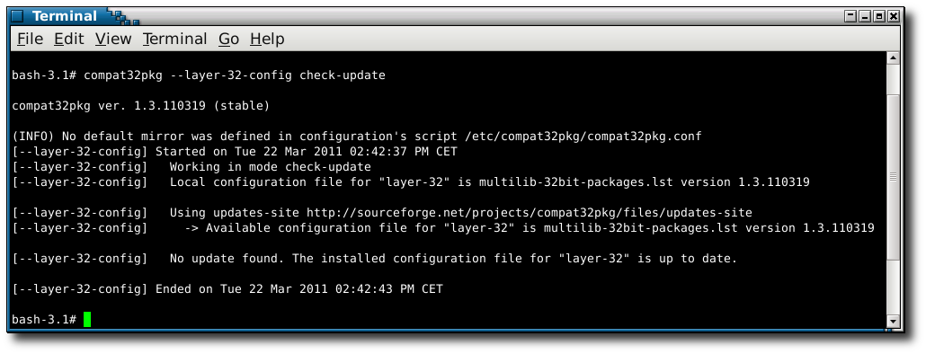 using compat32pkg in mode --layer-32-config check-update