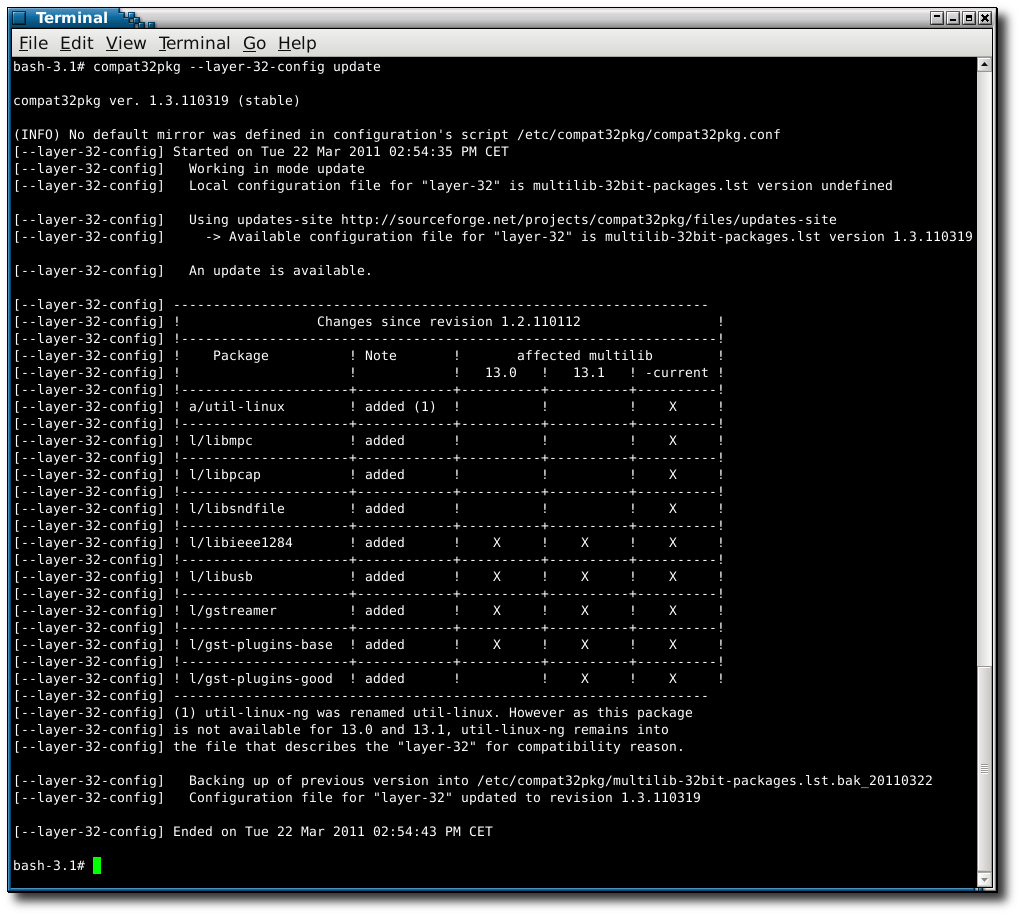 using compat32pkg in mode --layer-32-config update