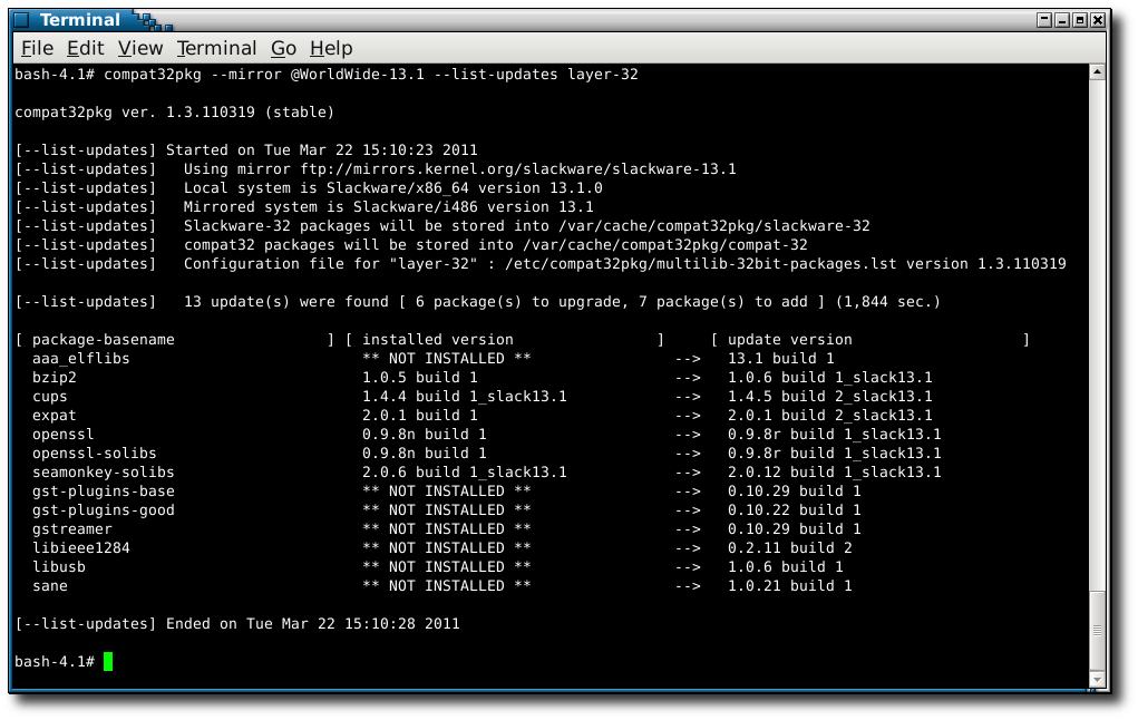 using compat32pkg in mode --list-updates layer-32