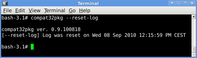 using compat32pkg in mode --reset-log